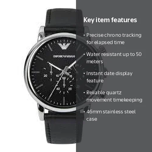ロペ【フォロー割有り EMPORIO ARMANI Emporio Armani, Mens Watch, Leather, Black Dial, Chronograph