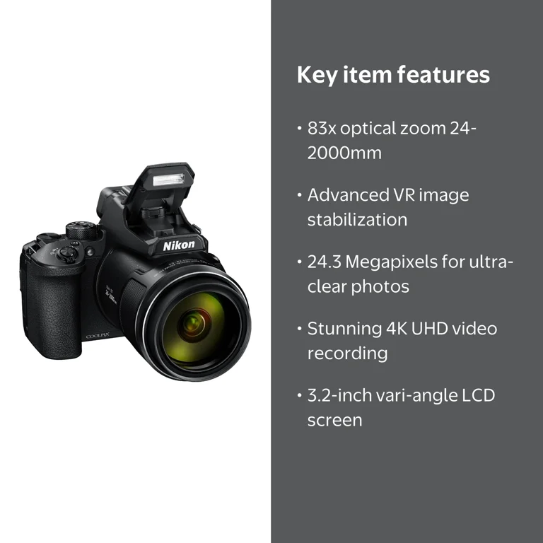 Nikon, COOLPIX P950 Digital Camera, 16MP 83x Zoom, 4K UHD, Black