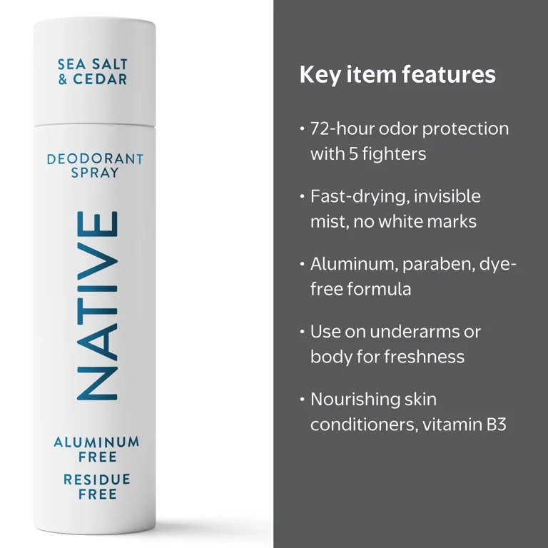 Native Sea Salt Cedar Deodorant Spray 3.5oz, 72-Hour Odor