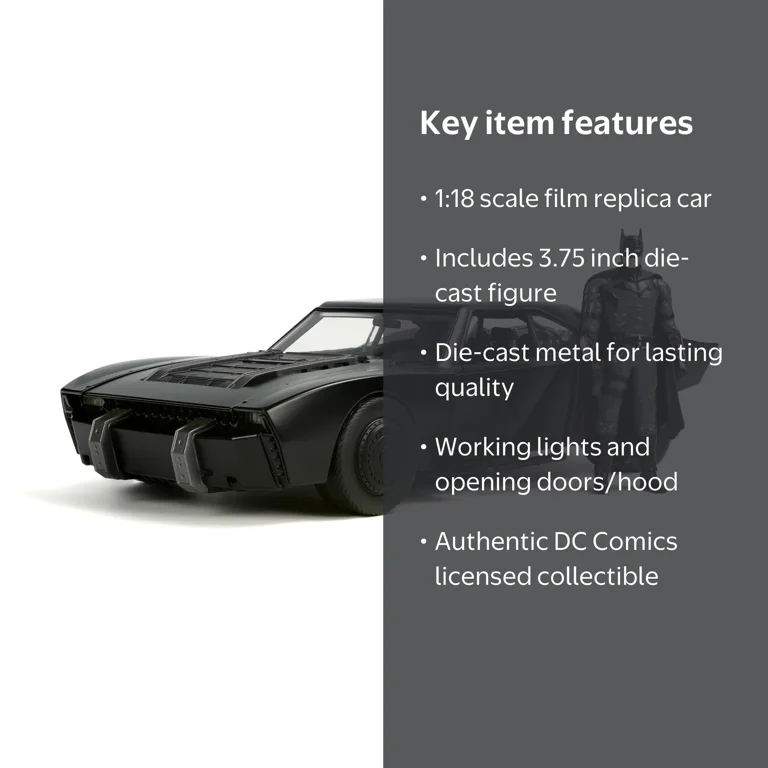 DC Comics The Batman 1:18 Batmobile with Lights & Batman Action