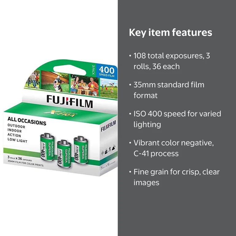 FUJI 35mm Film, ISO 400, 36 Exposures per Roll, 3 Pack, 108