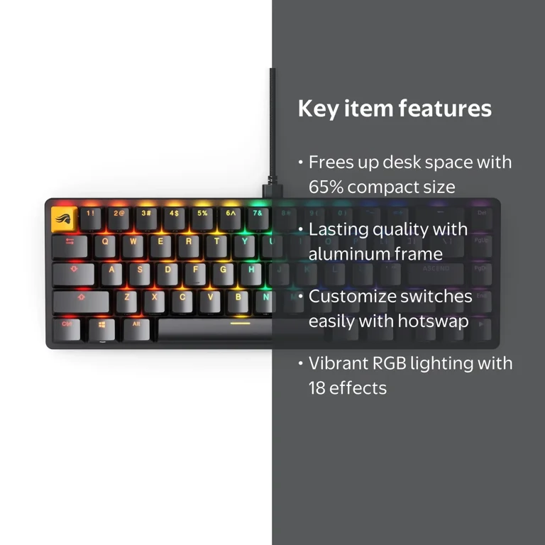 Glorious, Gaming GMMK 2, TKL Mechanical Keyboard, Compact 65