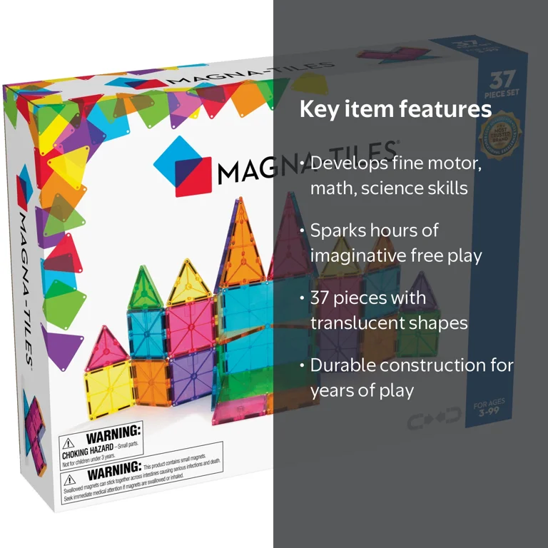 MAGNA-TILES Classic 37 Piece Set, Magnetic Toddler Learning Toys