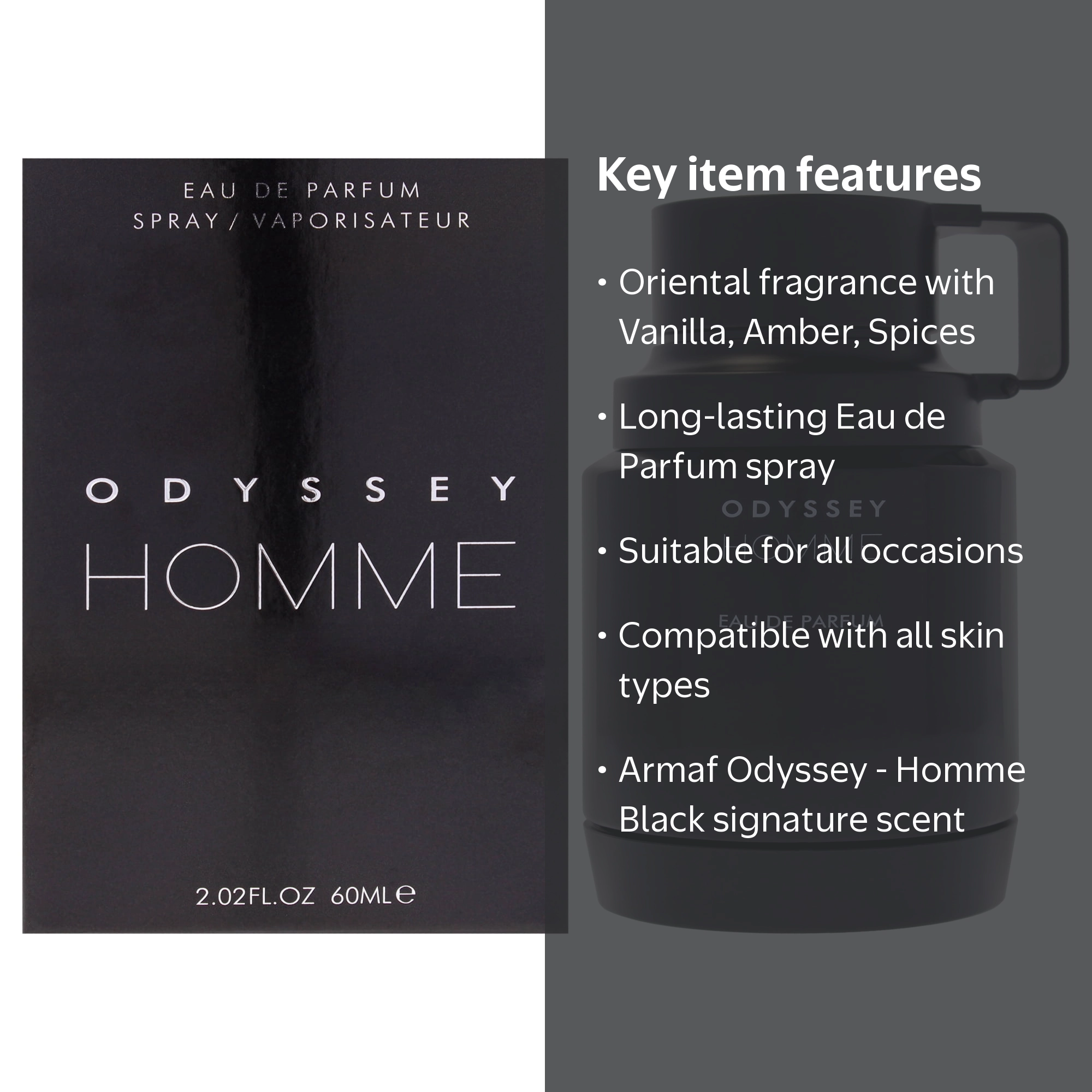 Armaf, Odyssey - Homme Black, 2.02 oz EDP Spray, Oriental