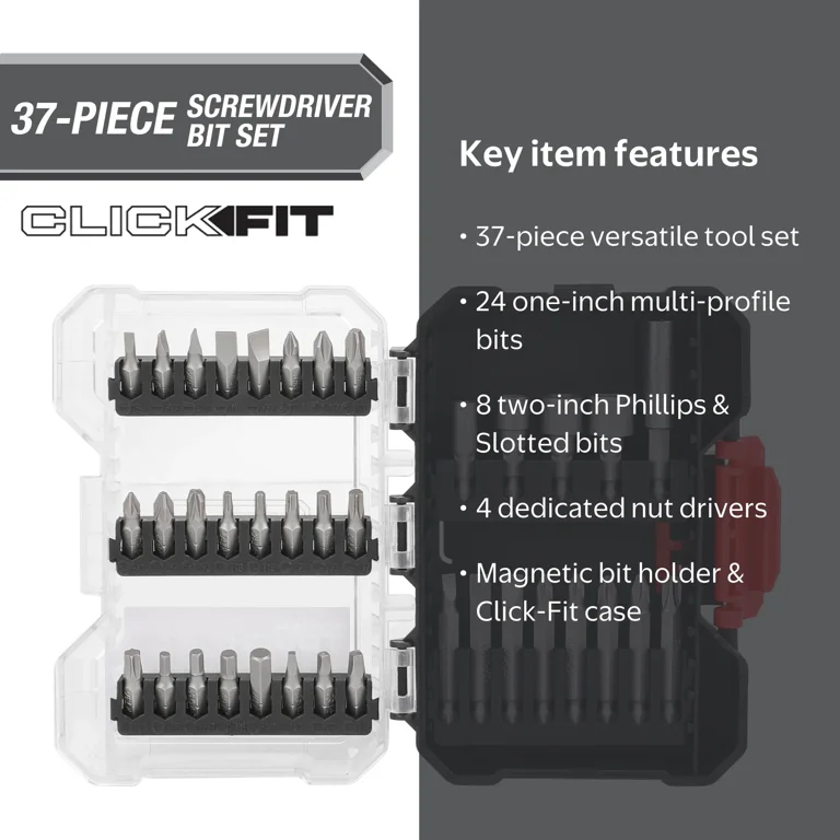Hyper Tough 37-Piece Screwdriver Bit Set Click Fit Case with 1