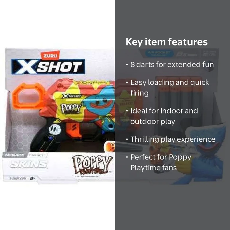 ZURU X-Shot Poppy Playtime Menace Timeout Blaster, 8 Darts