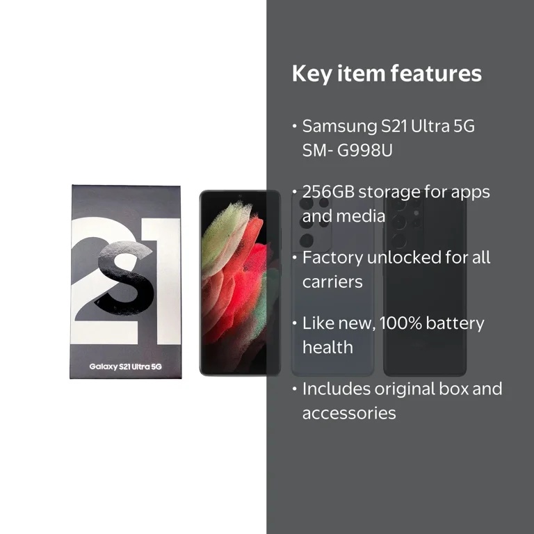 Samsung Galaxy S21 Ultra 5G 256GB SM-G998U, Fully Unlocked, Retail