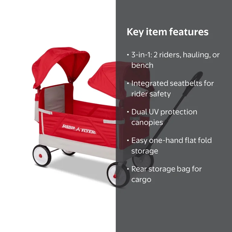 Radio Flyer, Family Wagon, Foldable Seats, Dual Adjustable UV