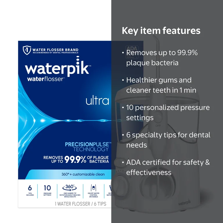 Waterpik Ultra Water Flosser with 10 Settings, 6 Tips, ADA