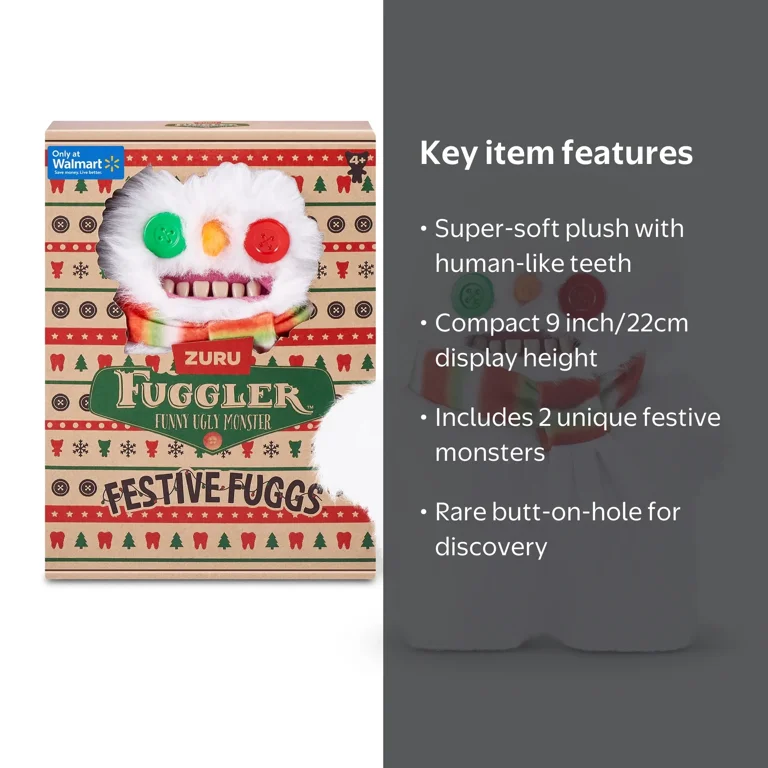 Fuggler Festive Fuggs 9 inch (Snowman) Soft Plush, Ugly Monster