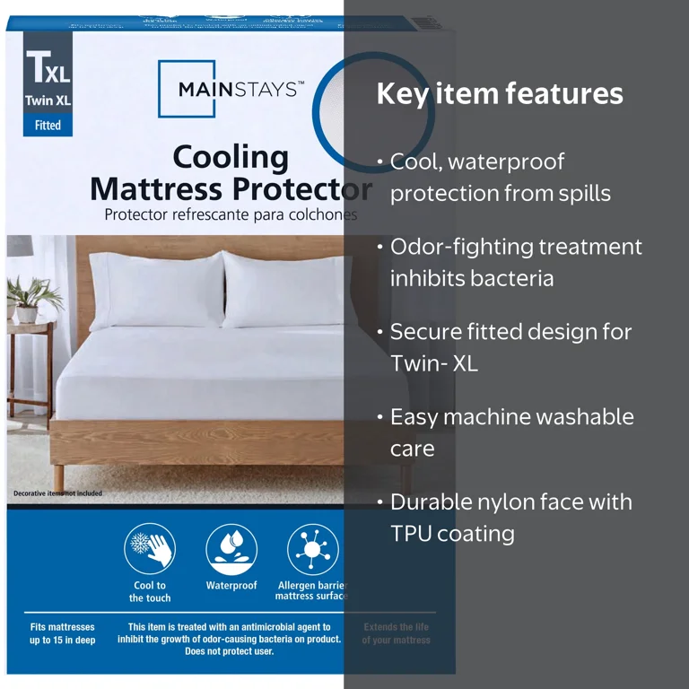 Mainstays Cooling Waterproof Fitted Mattress Protector, Twin-XL
