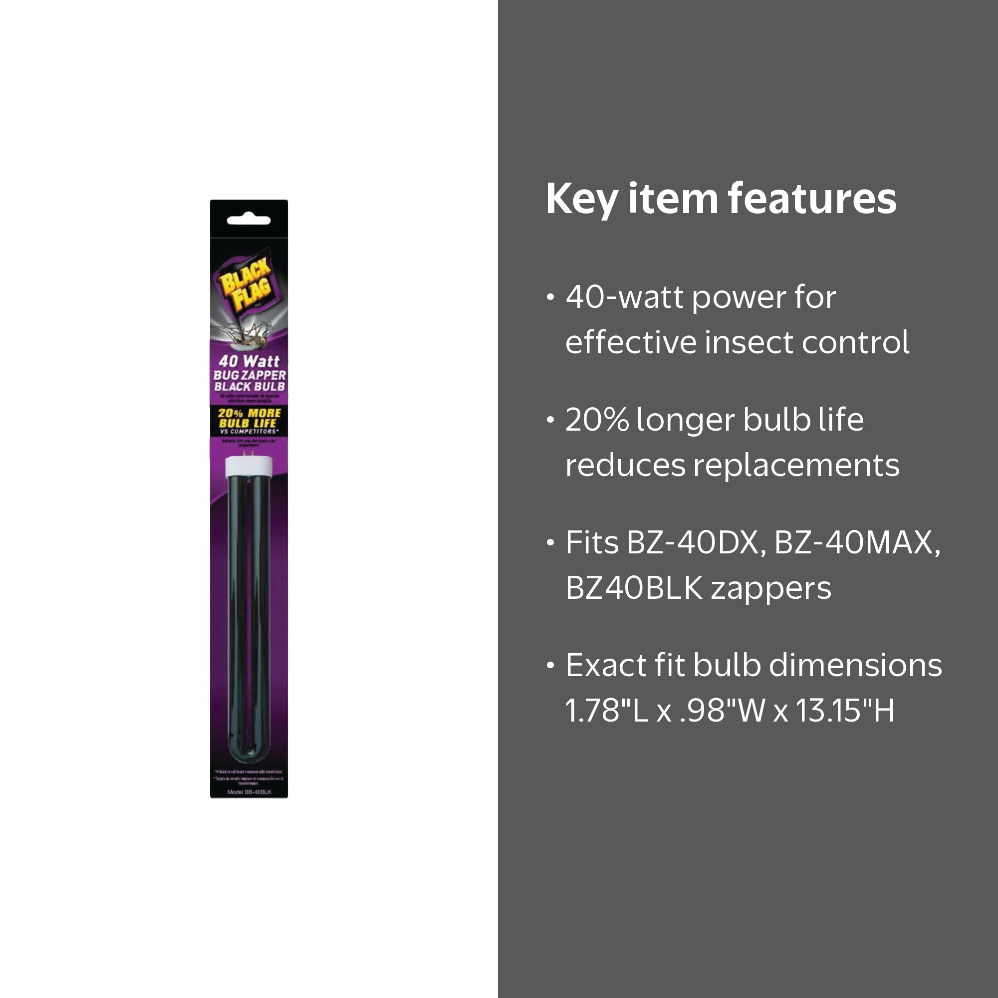 Black Flag, Black Light Bulb, 40W, For Black Flag BZ-40DX BZ-40MAX