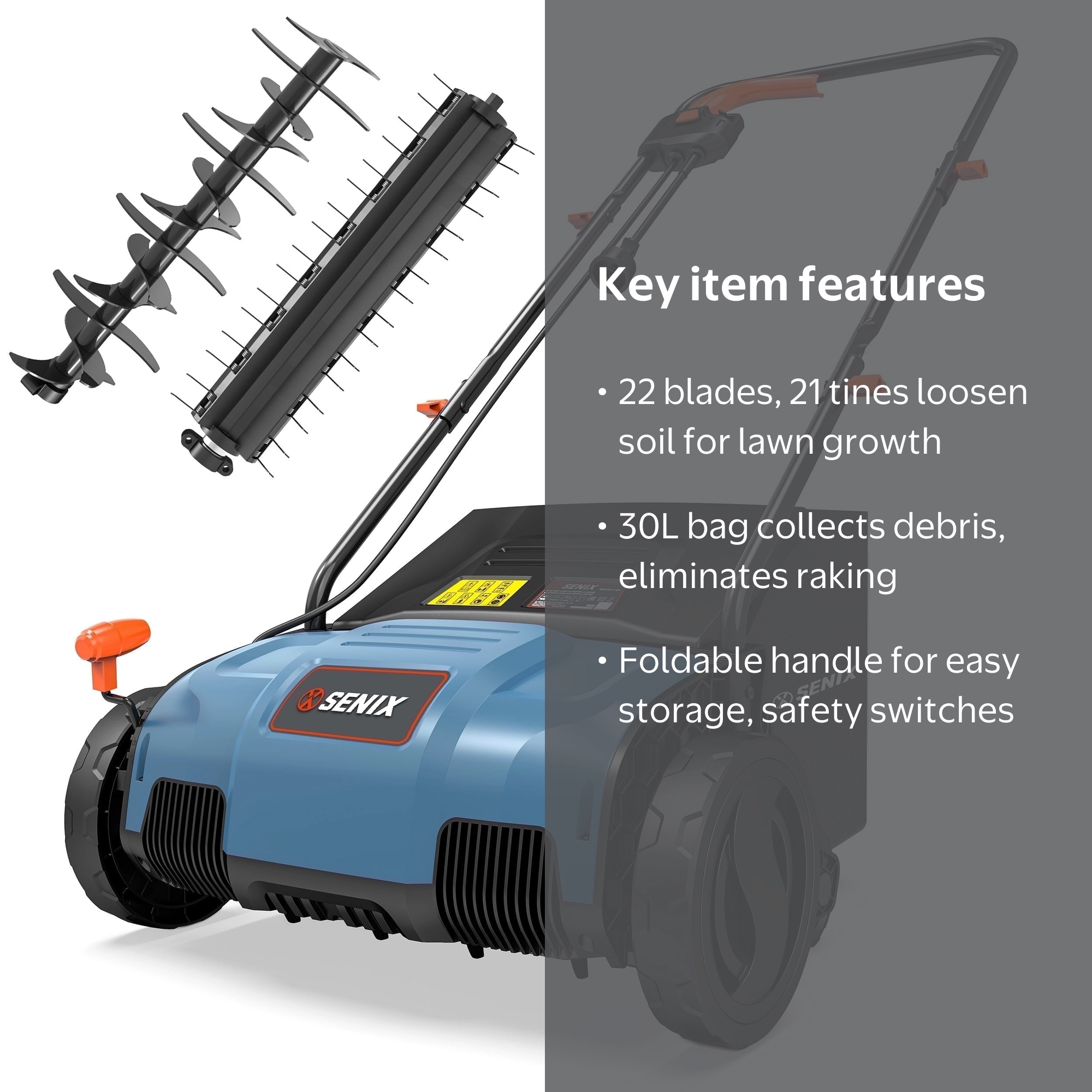 SENIX 12 Amp 12.6-Inch Corded Electric Lawn Scarifier and