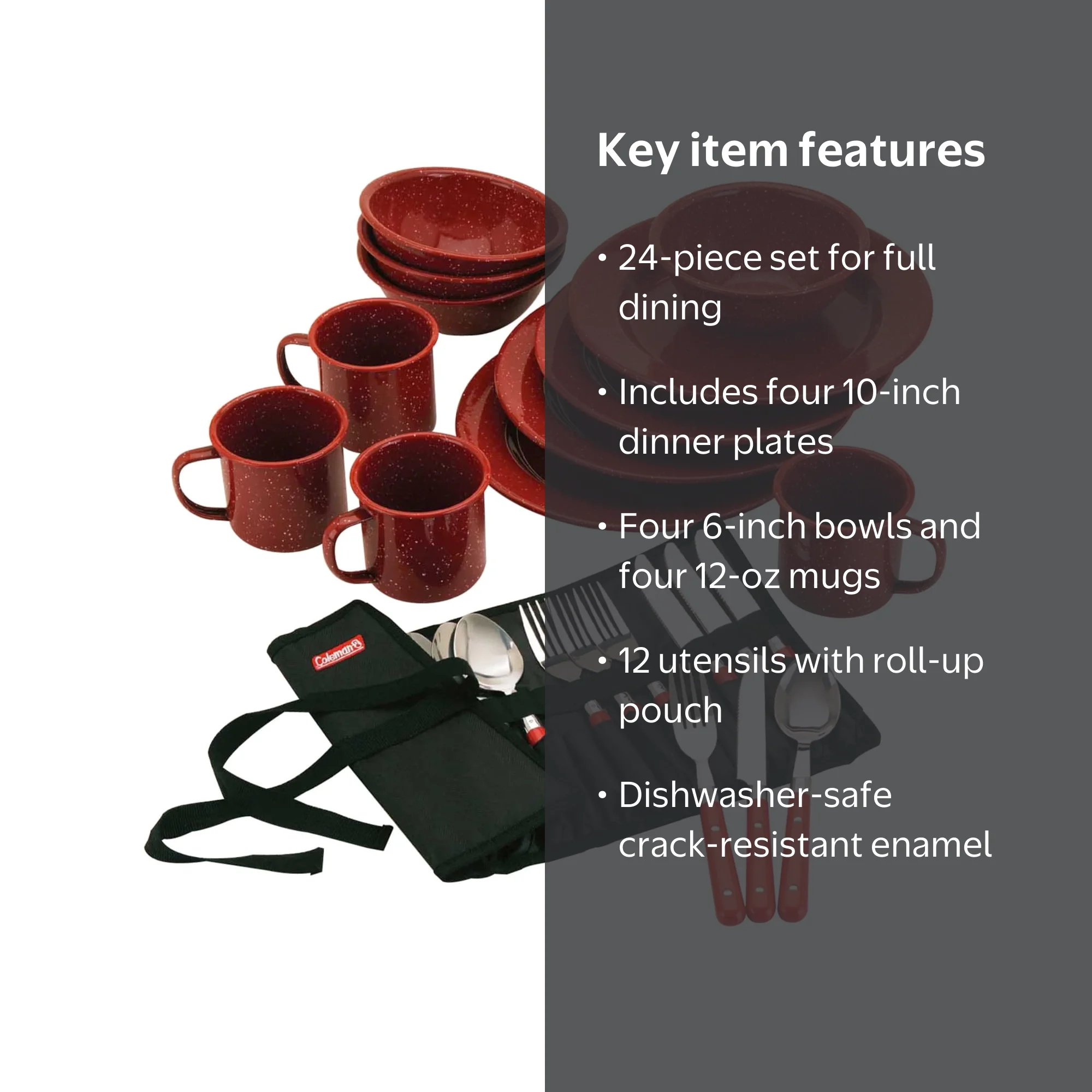 Coleman 24-Piece Enamel Camping Dinnerware Set, Dining Utensils