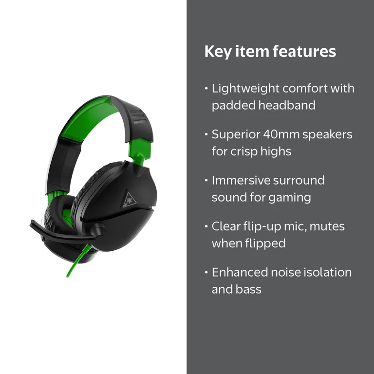 Turtle Beach, Wired Gaming Headset, Recon 70, Black/Green