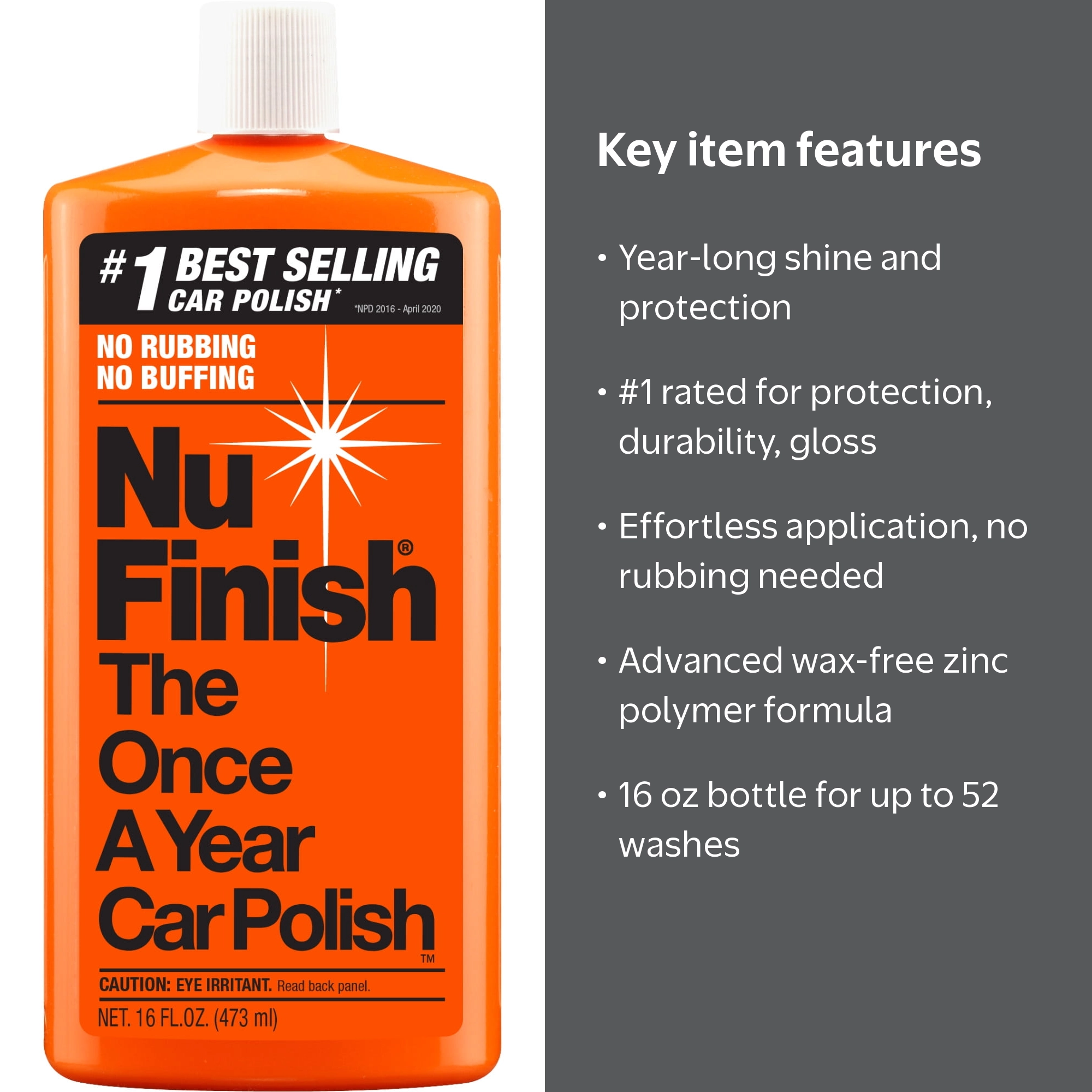 Free Shipping! Nu Finish Car Polish, 16 oz, The Once A Year Car