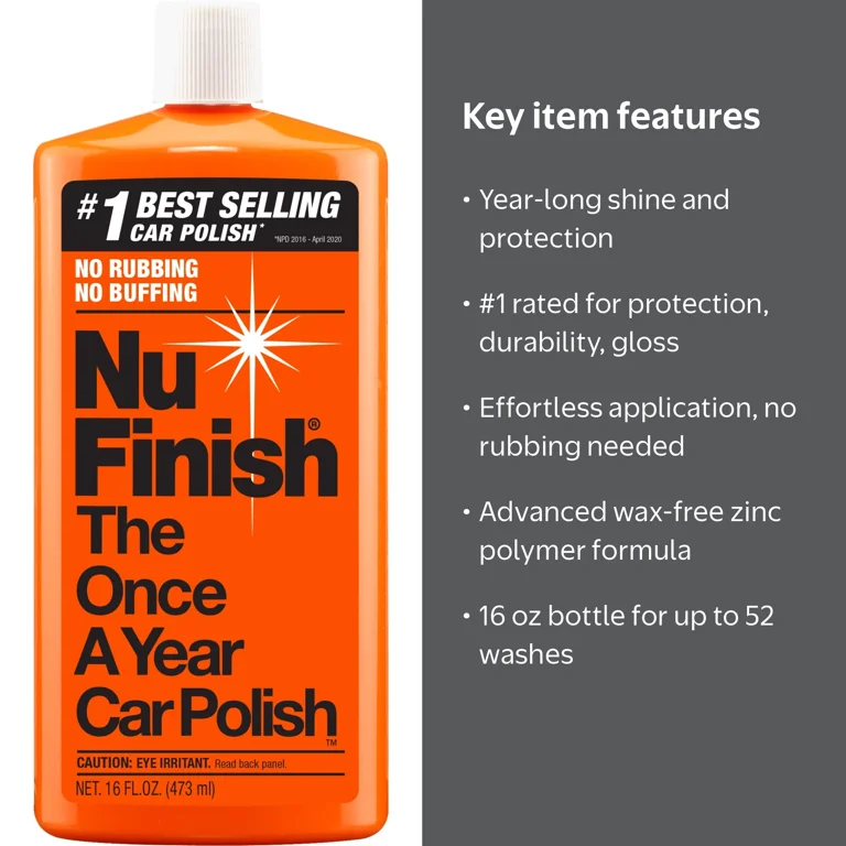 Free Shipping! Nu Finish Car Polish, 16 oz, The Once A Year Car