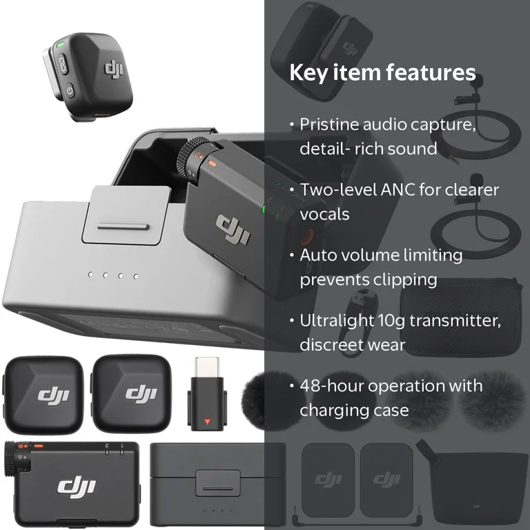 DJI, Mic Mini, 2 TX + 1 RX, Ultralight Wireless Microphone Bundle