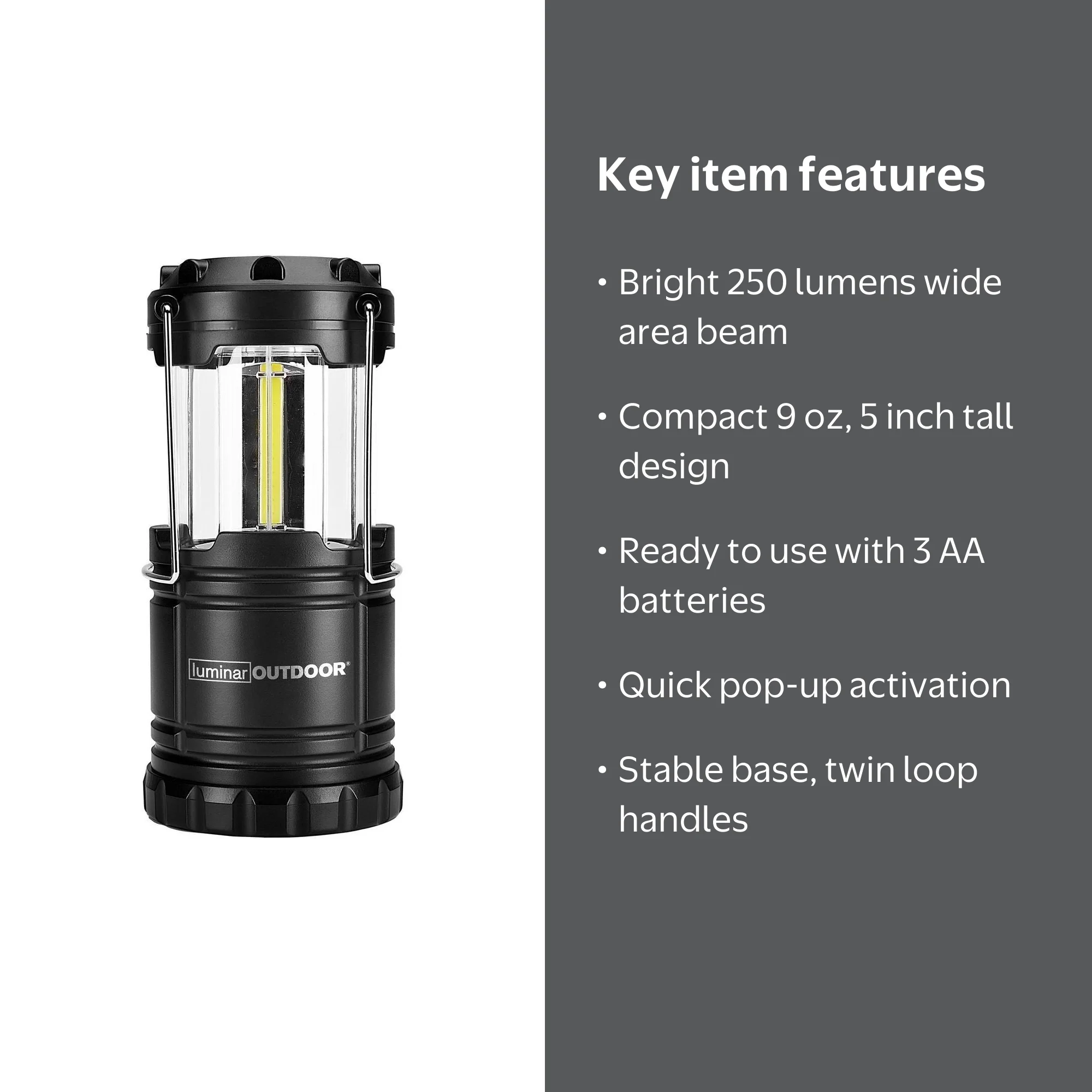 Compact LED Camping Lights Pop Up Lantern: 250 Lumen with 3 AA