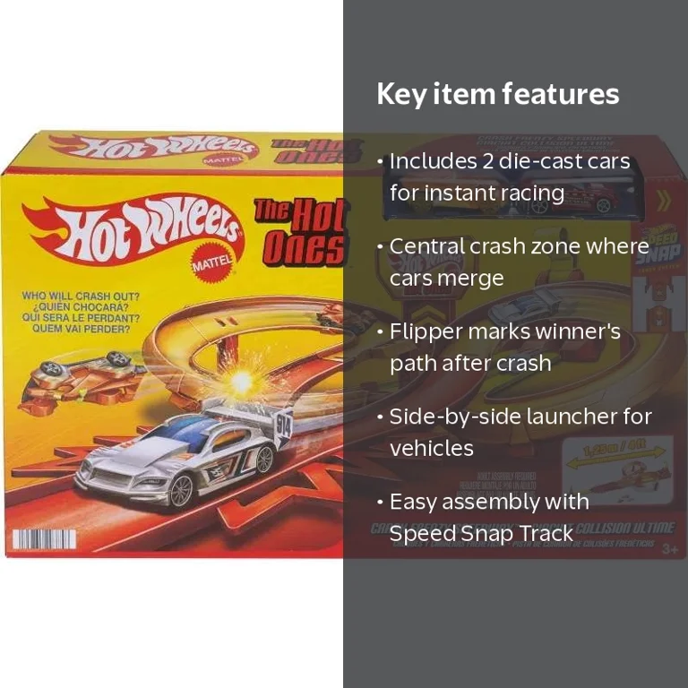 Hot Wheels The Hot Ones Crash Frenzy Speedway Diecast Car Track