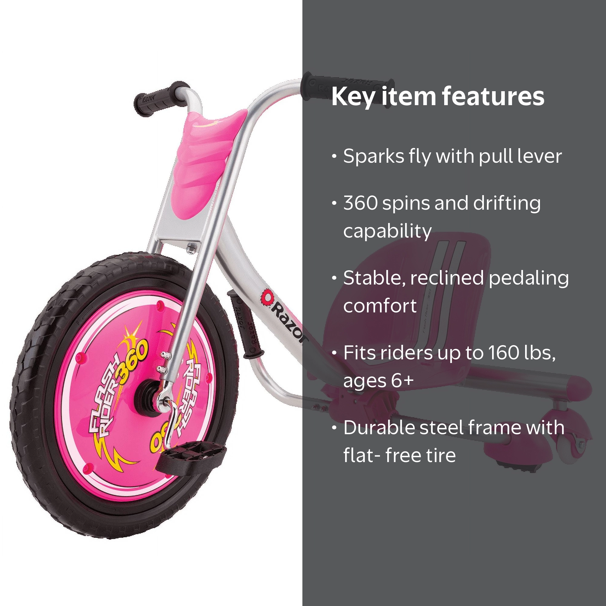 Razor FlashRider 360 Tricycle with Sparks - Pink, 16