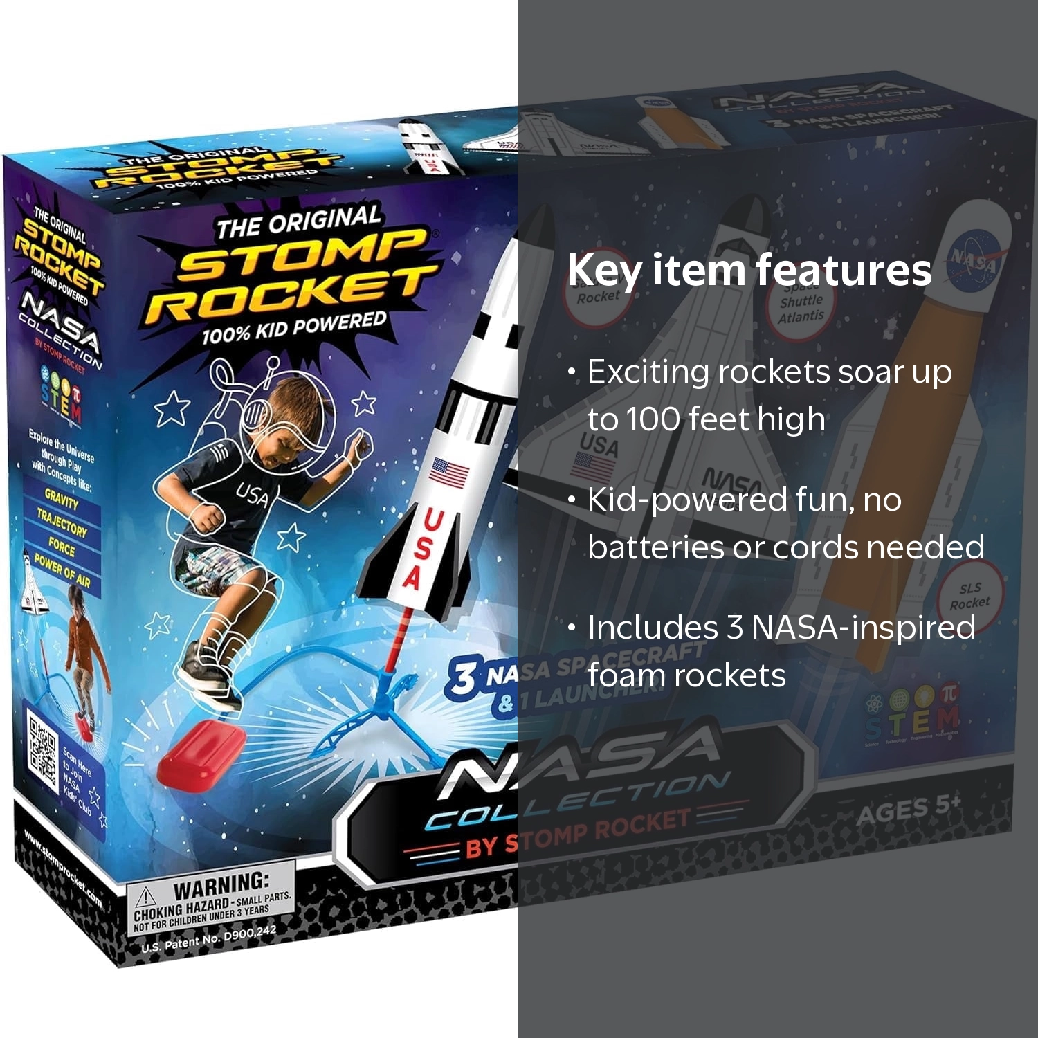 Stomp Rocket Space Collection 3 NASA Foam Launchers for Kids