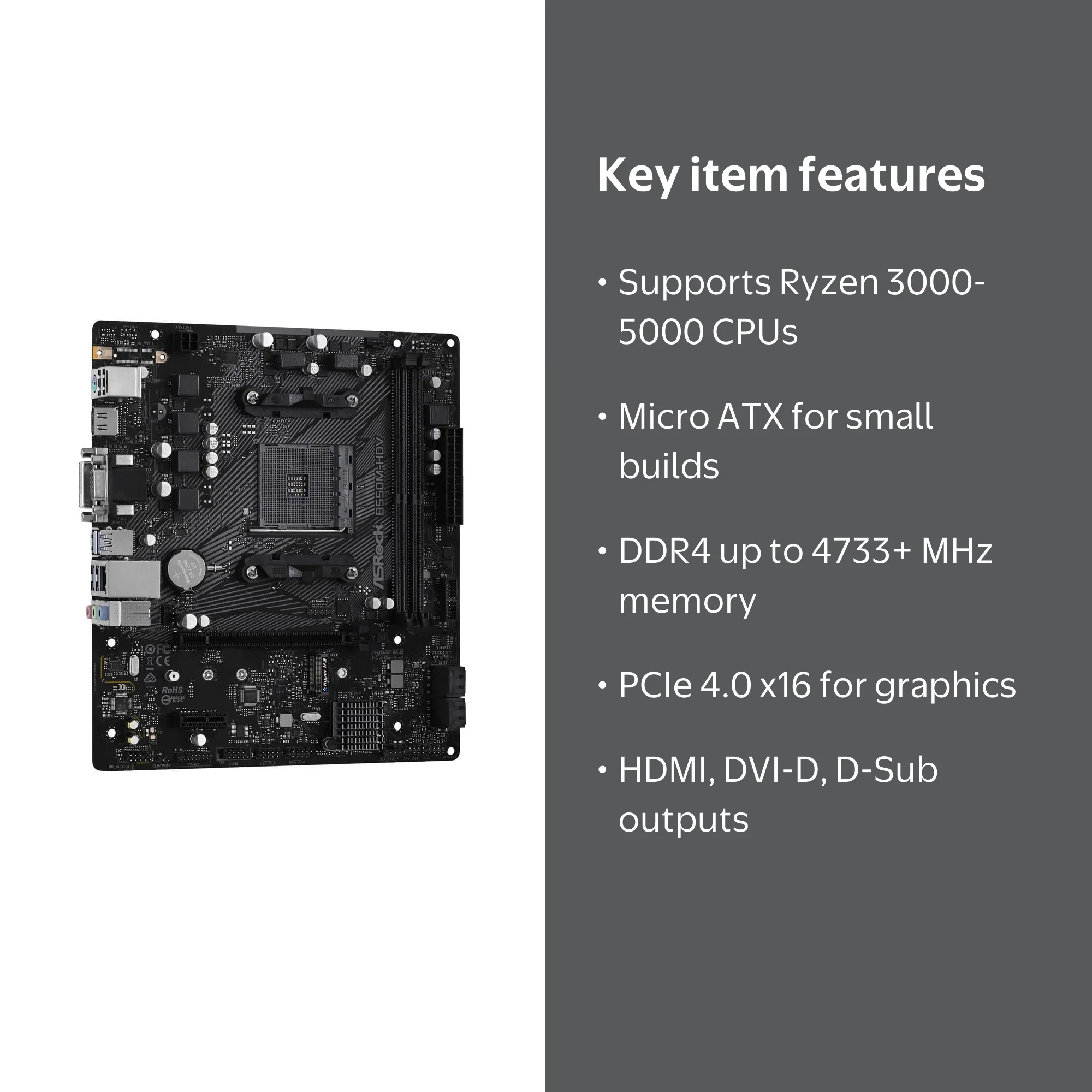 ASRock B550M-HDV AMD B550 Micro ATX Motherboard, SATA 6Gb/s, PCIe