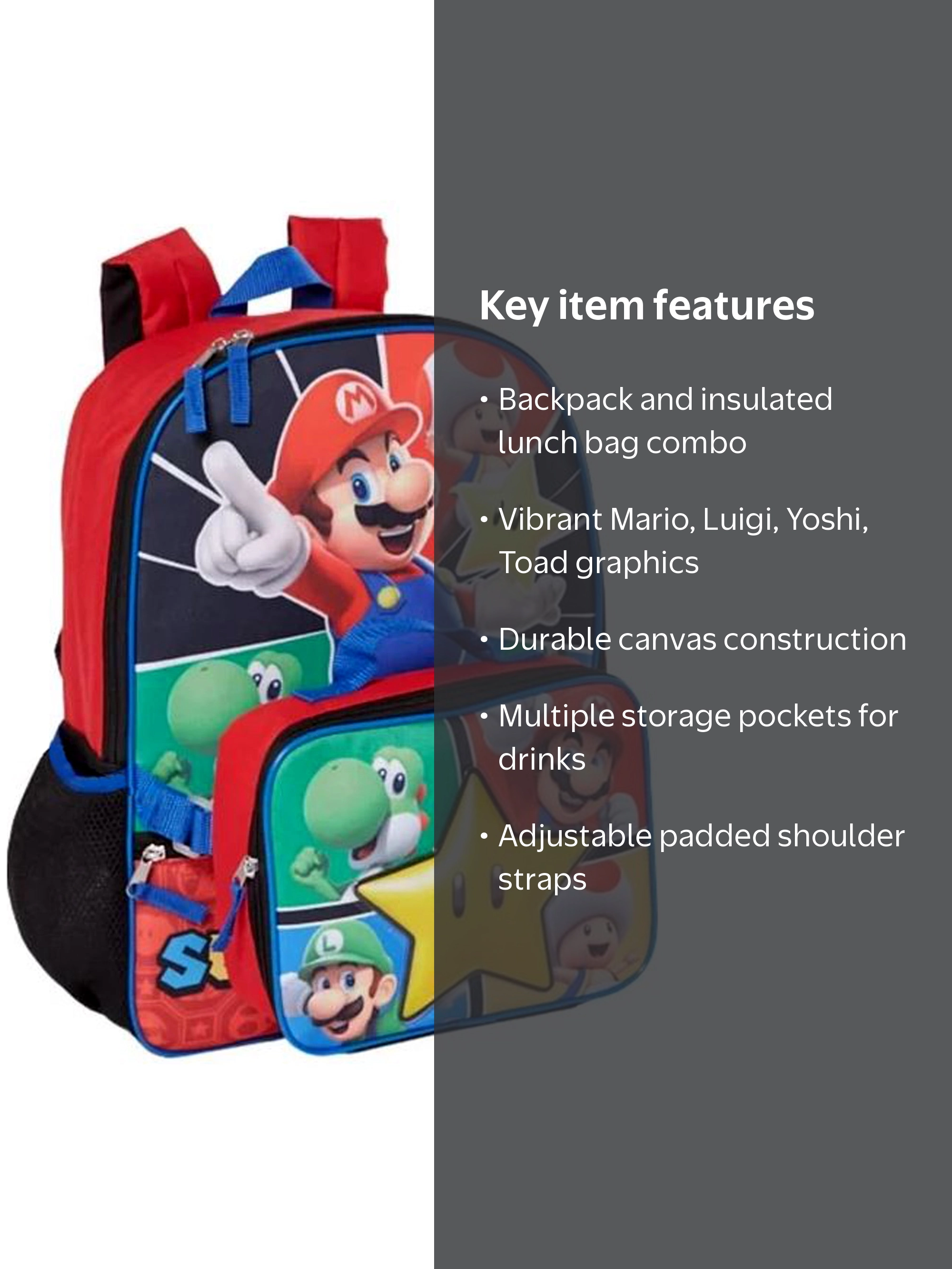 Nintendo, Backpack, 16-inch size, Blue color, with Insulated Lunch