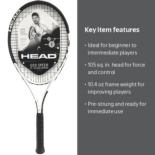 HEAD Geo Speed Adult Tennis Racquet, Pre-Strung, Black/White, 10.4