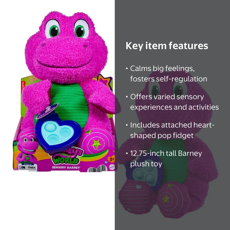 Barney, Plush Toy, 12.75-inch Sensory Barney with Fidget
