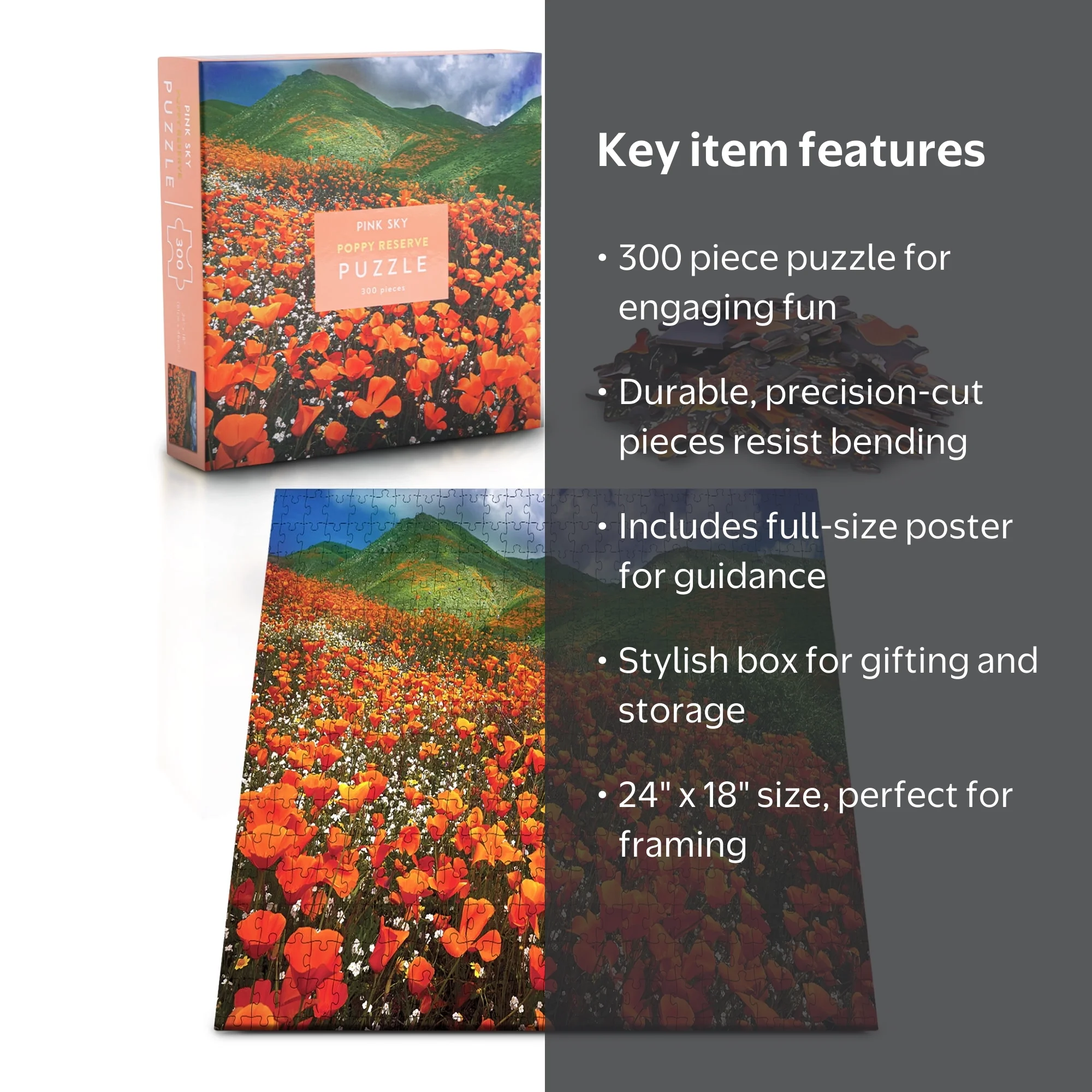 Poppy Reserve Pink Sky Puzzle 300 Piece Cylinder Box Gift Jigsaw