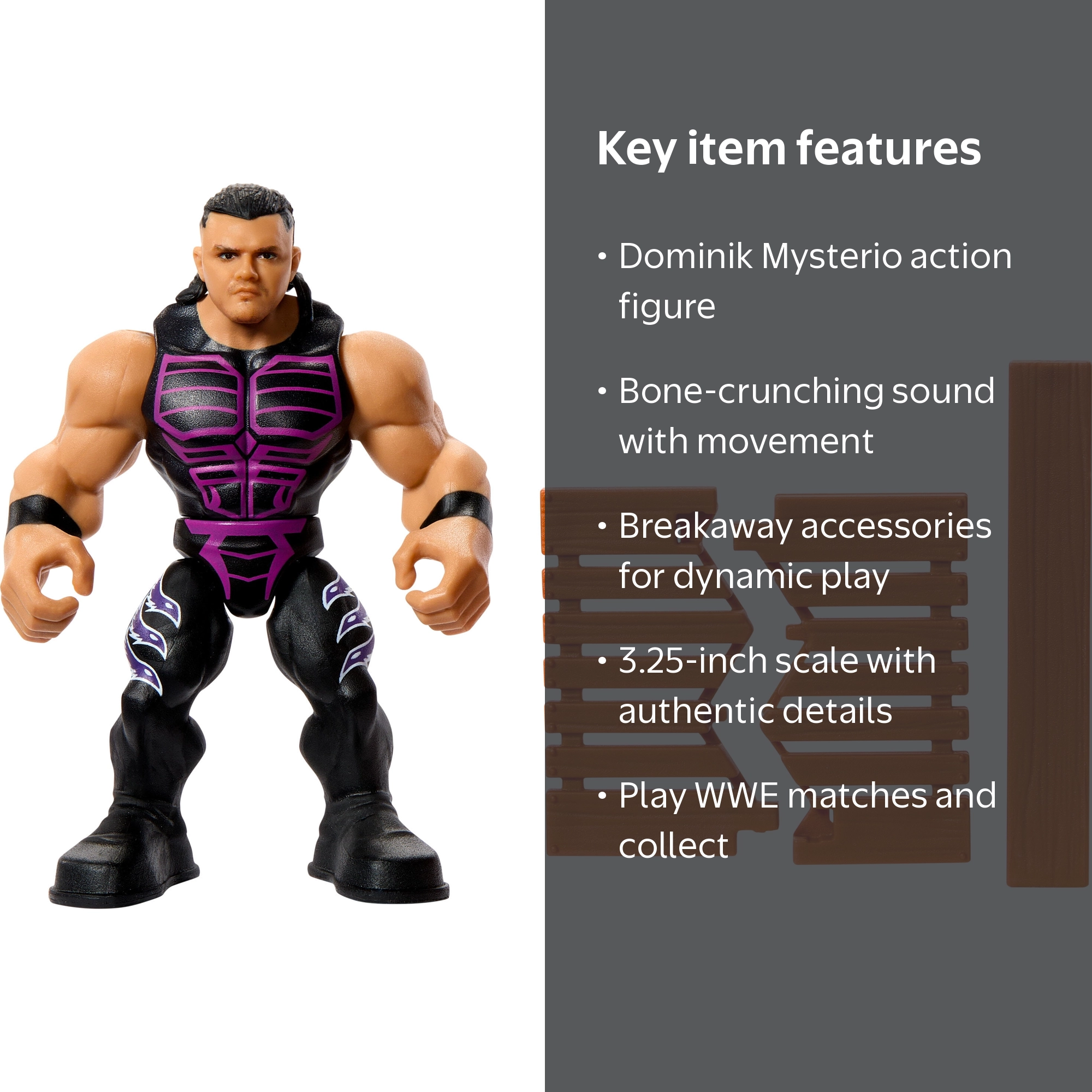 WWE Knuckle Crunchers Dominik Mysterio Action Figure, 3.25-inch