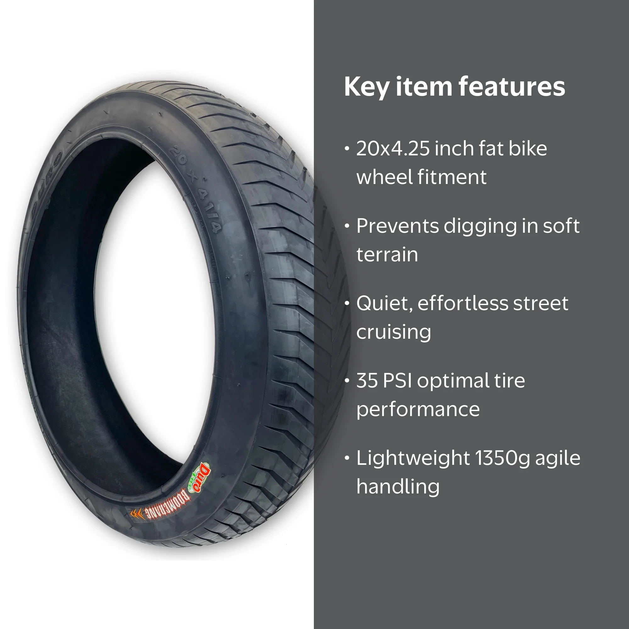 Duro Boomerang 20x4.25 Semi Slick Fat Bike Tire for Beach Cruiser