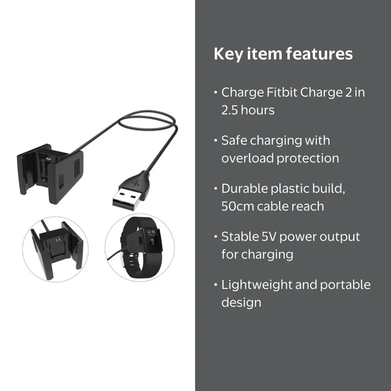 Branded London, Charger for Fitbit Charge 2, USB Charging Cable