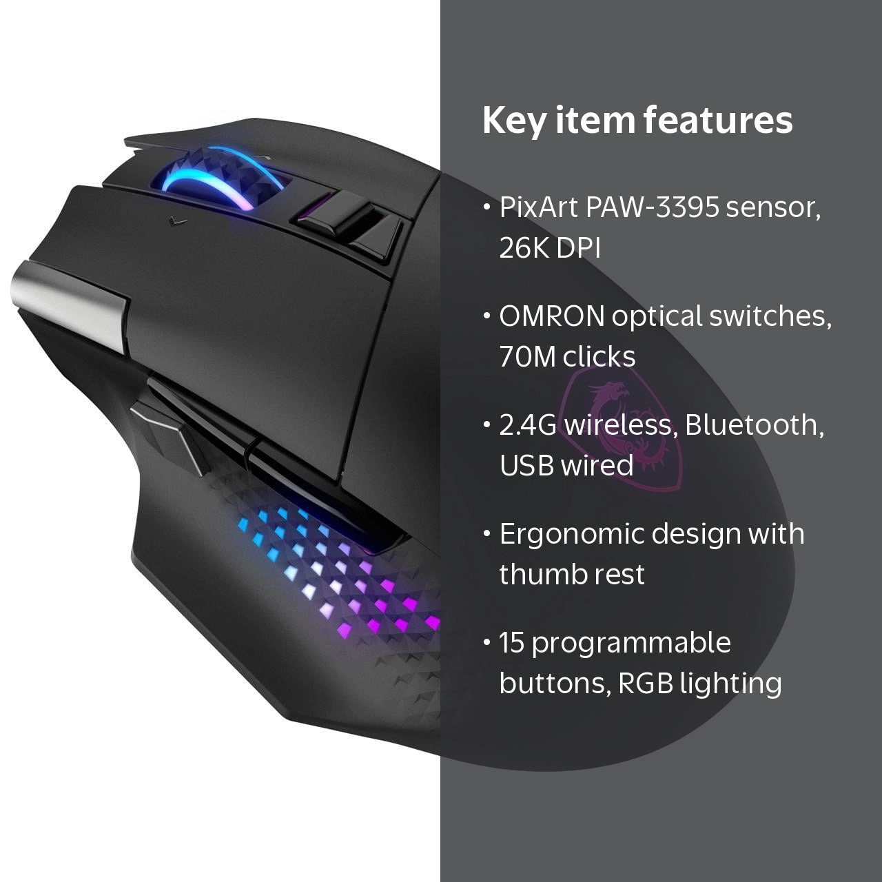 MSI VERSA PRO Gaming Mouse - Pixart 3395 - Cable/Wireless