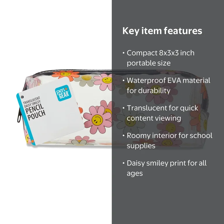 Pen + Gear Daisy Smiley Translucent Pencil Case –Perfect for All