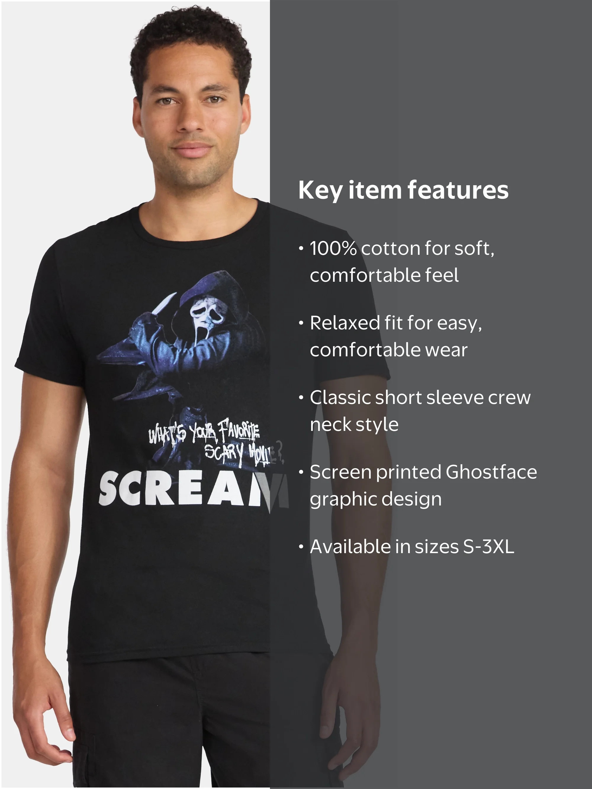 Scream Ghostface Men's and Big Men's Graphic Tee Shirt, Sizes S
