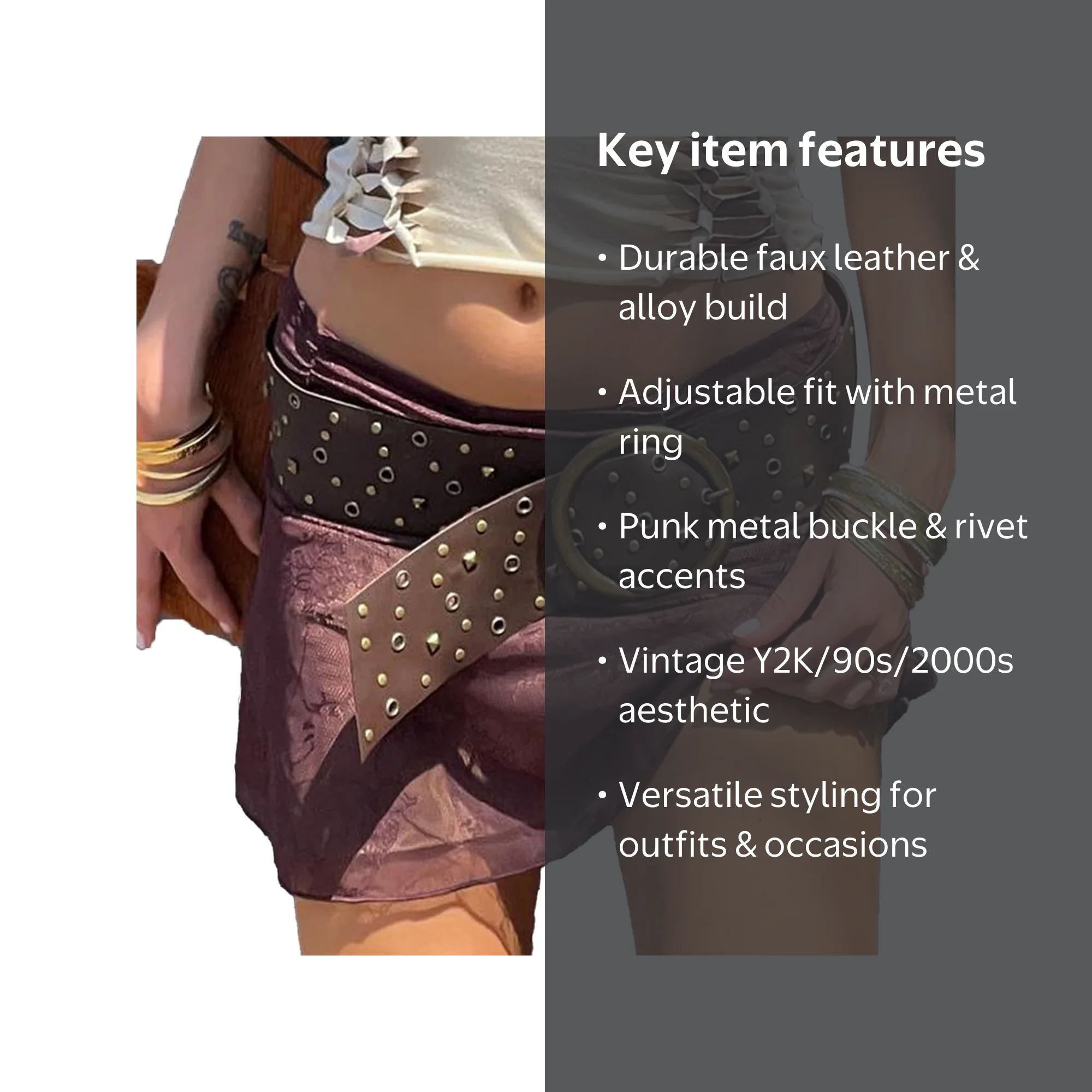Women Vintage Y2k Belt Concho Rivet Leather Belts Western 