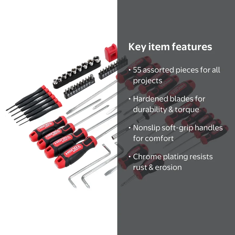 Hyper Tough Screwdriver Set 55 pcs with Hardened Blades Soft-Grip