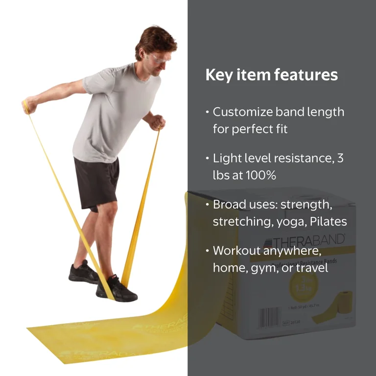 THERABAND Resistance Band, Yellow, Light, 50-Yard Roll, Cut-to