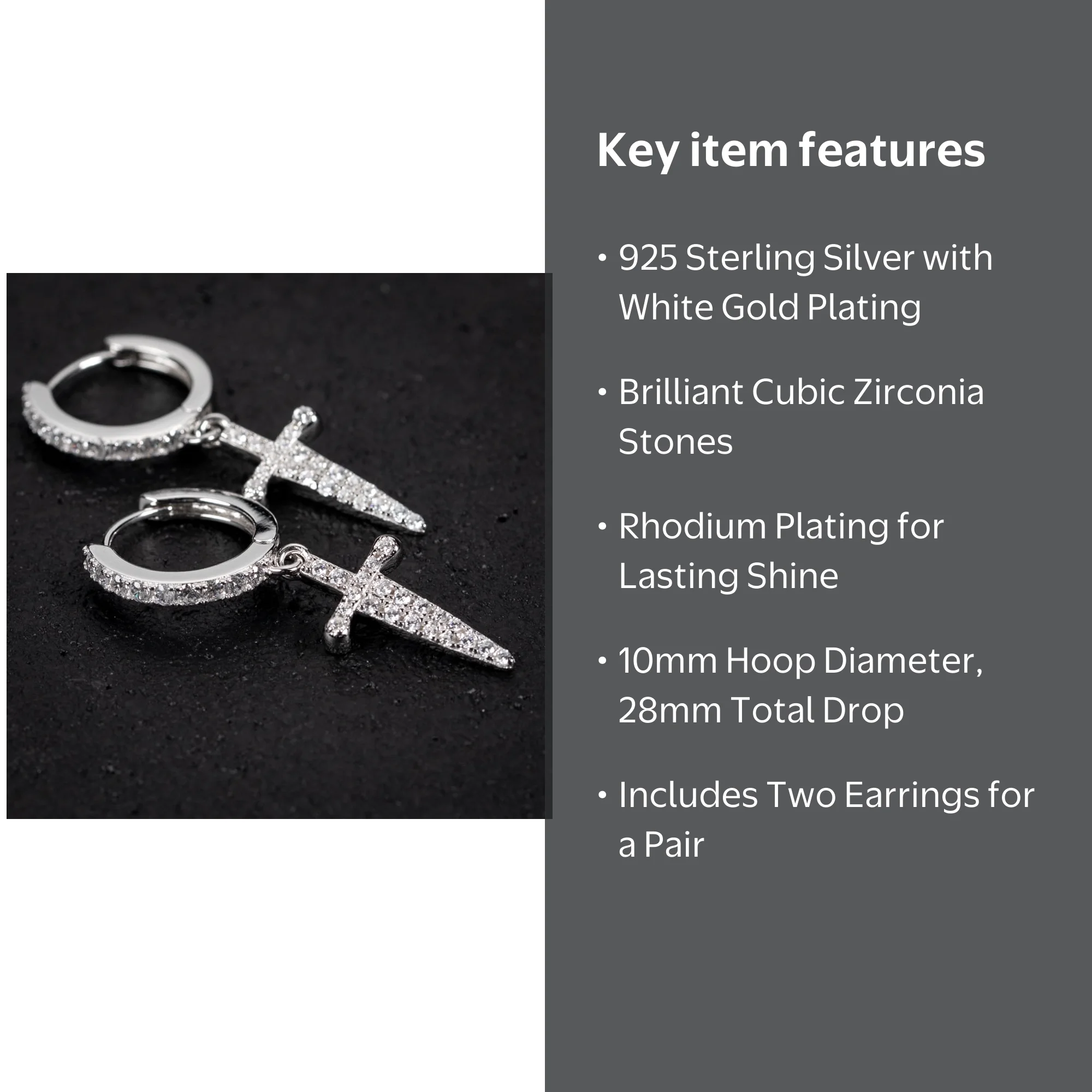 Mens 925 Sterling Silver CZ Iced Real Bling Jewelry, Hanging
