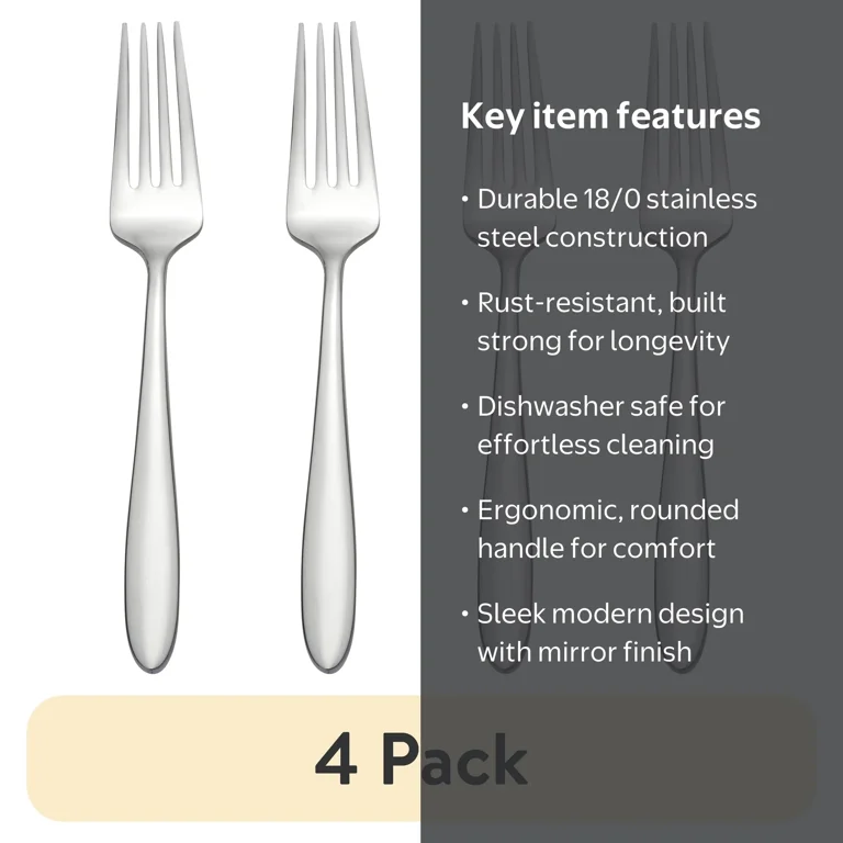 Oneida Solefield Stainless Steel Dinner Fork 4 Pack Modern Durable