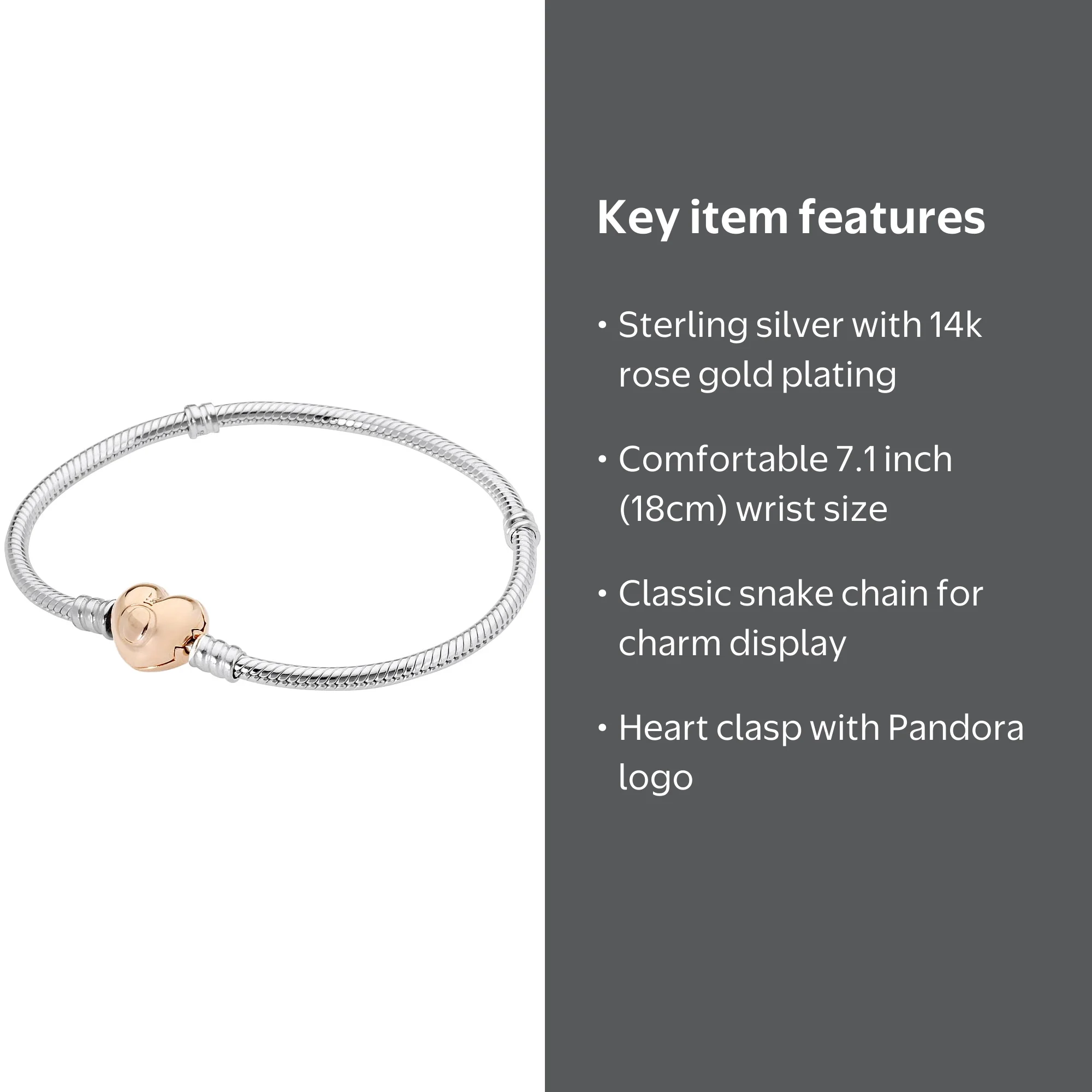 Pandora Moments Women's Sterling Silver Snake Chain Charm Bracelet