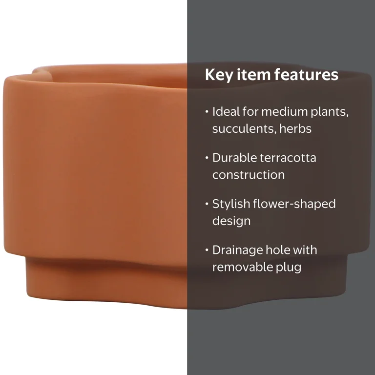 Mainstays 8in Gemeni Terra Planter Terracotta Flower Shaped with