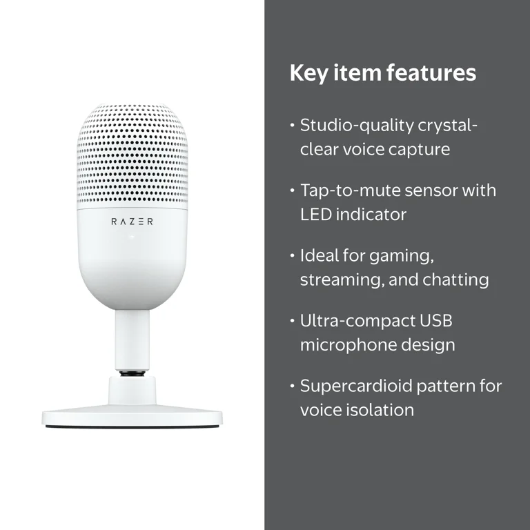 Razer Seiren V3 Mini Ultra-Compact USB Microphone, Tap to Mute