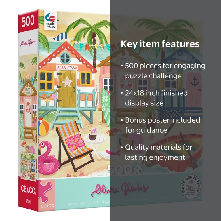 Ceaco 500 Piece Beach Bungalows (Olivia Gibbs) Interlocking Jigsaw