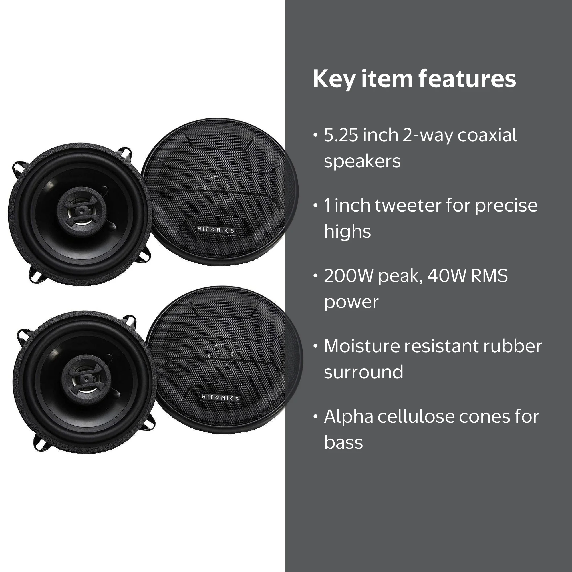 Hifonics Zeus 200 Watt 5.25 Inch 2 Way Car Audio Coaxial Speakers