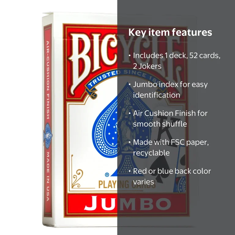 Bicycle, Bicycle Playing Cards, Jumbo Index Deck, Red or Blue