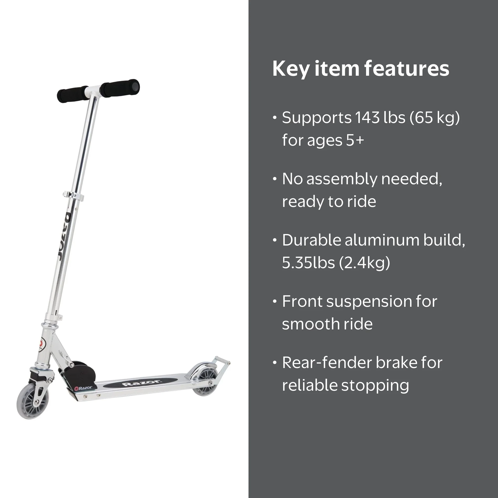 Razor, Kick Scooter, A2, Black lightweight foldable with wheelie