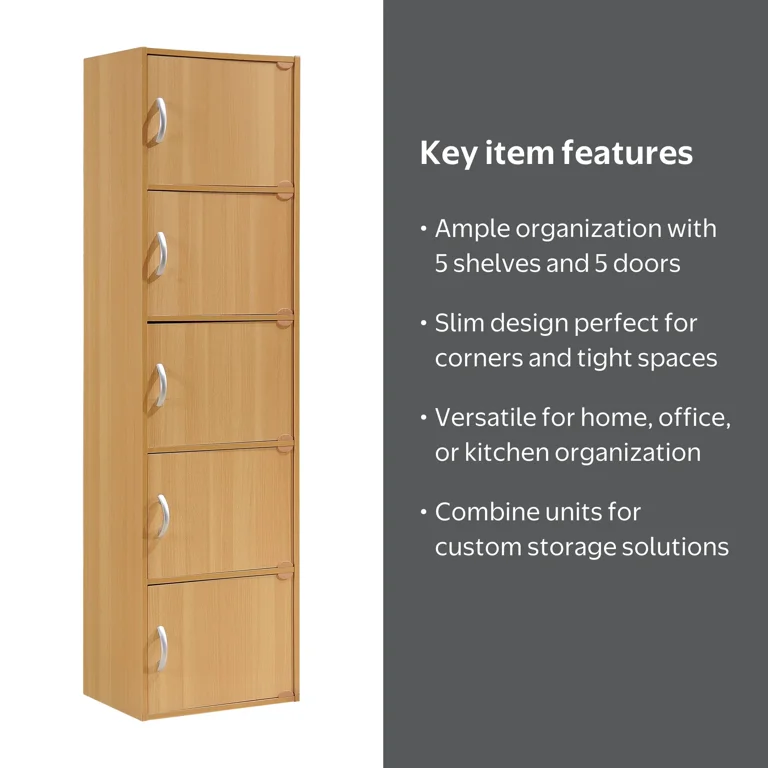 Hodedah 5-Shelf, 5-Door Multipurpose Cabinet, Brown - Walmart.com